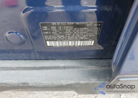 2016 Subaru Outback 2.5I Premium z USA, uszkodzony, nr VIN 4S4BSAHC7G3347658